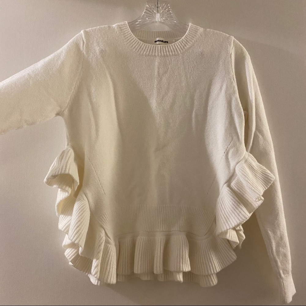 Cream Sweater with Ruffles NWOT